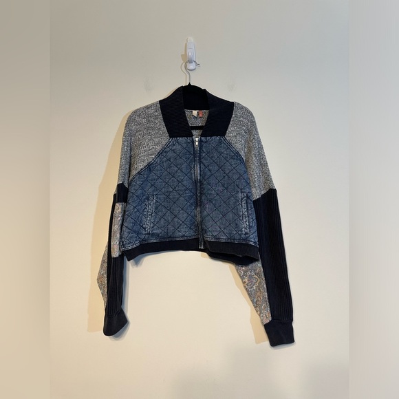 Pilcro Patchwork Bomber Sweater Jacket Size XL EUC - Picture 3 of 9